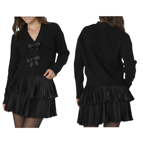 NWOT French Connection Babysoft Satin Bow Cardigan Sz M - Picture 1 of 10